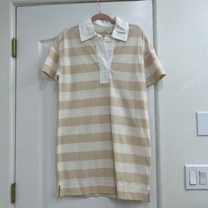 Madewell Striped Shortsleeve Collar Shirt Dress - Tan and Cream - NWT - XS